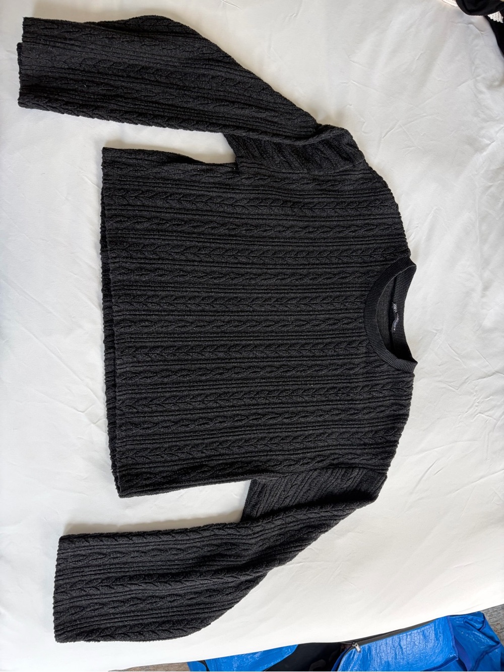 Zara Black Cable-Knit Crewneck Sweater